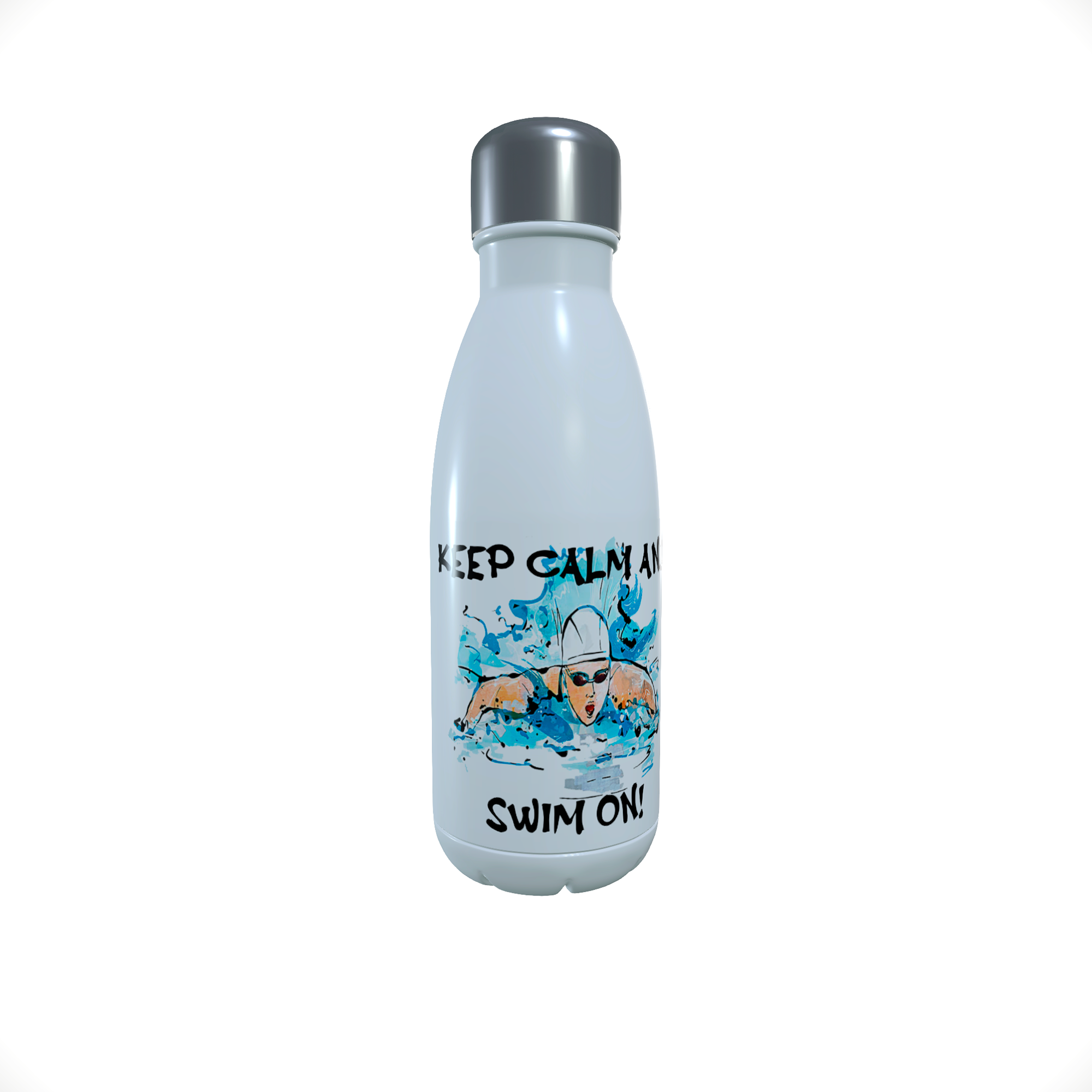 Keep Calm and Swim ON.. 500ml thermal drinks bottle - Click Image to Close